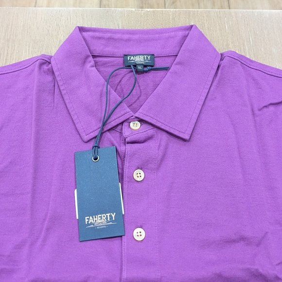 $148 Mens FAHERTY "Reserve" Pique Polo Shirt Berry - Picture 2 of 3